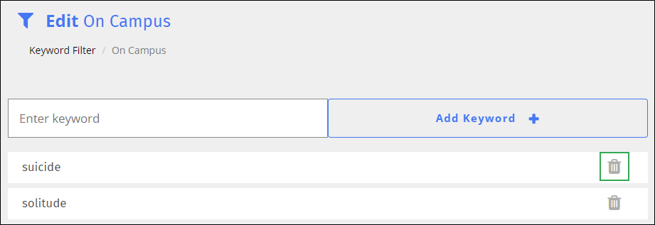 YouTube Keyword Filter Edit Screen - Delete Icon