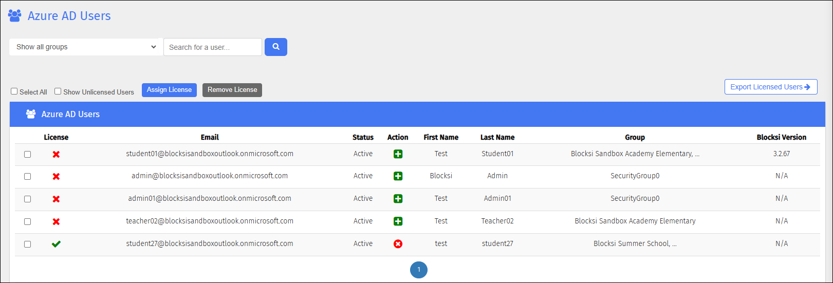 Azure AD Users Screen