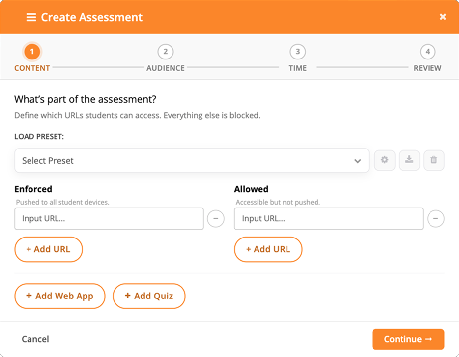 Create Assessment Window