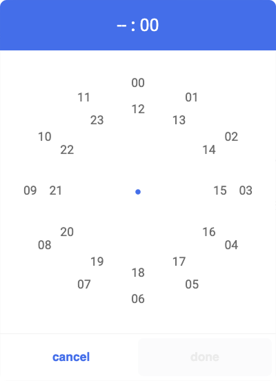 Janela de seleção de hora