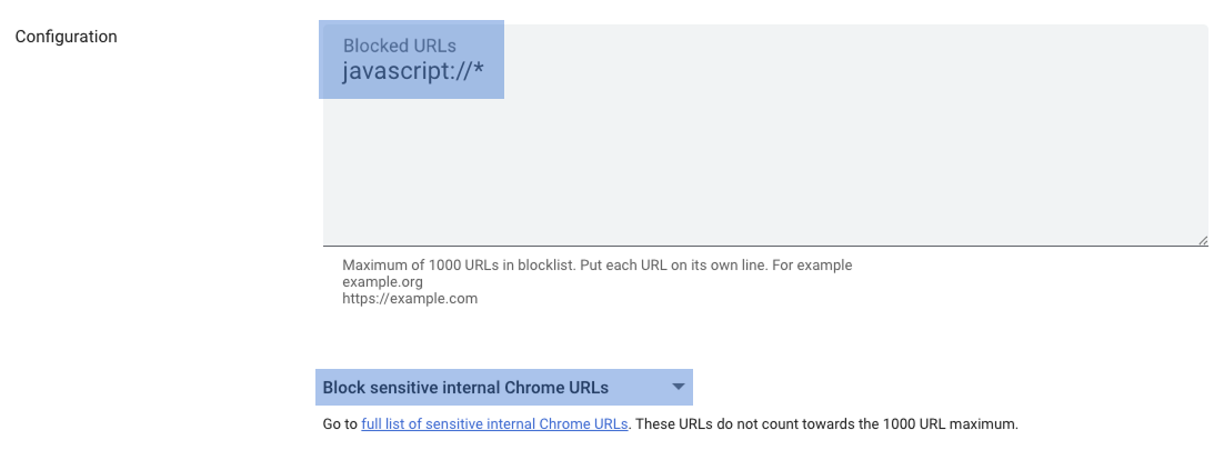 Configuração de bloqueio de URL