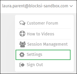 Parent Action Bar Drop Down List - Settings Option