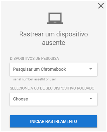 Track a Missing Device Window Janela Rastrear um dispositivo perdido
