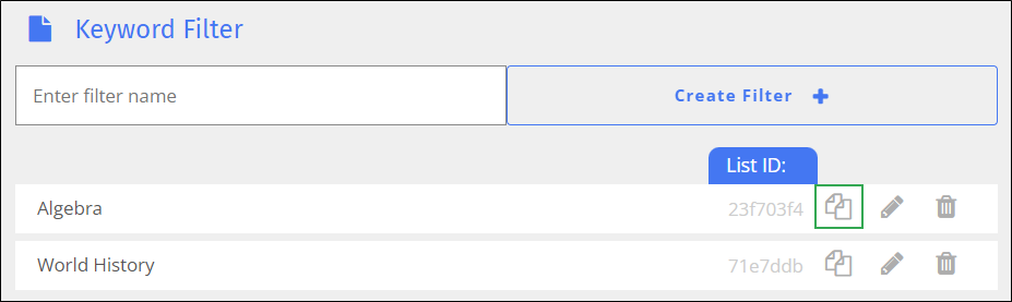 Keyword Filter Screen - Duplicate Icon