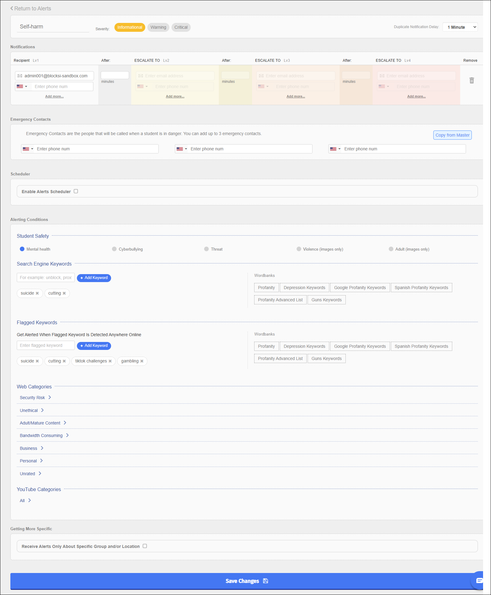 Create Alert Screen