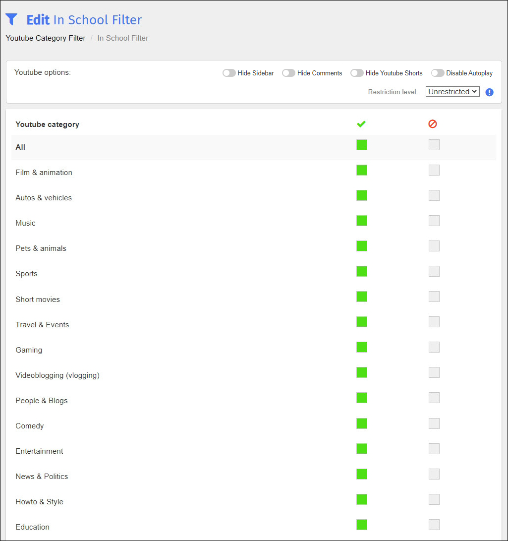 YouTube Category Filter Edit Screen - Part One YouTube Category Filter Edit Screen - Part One