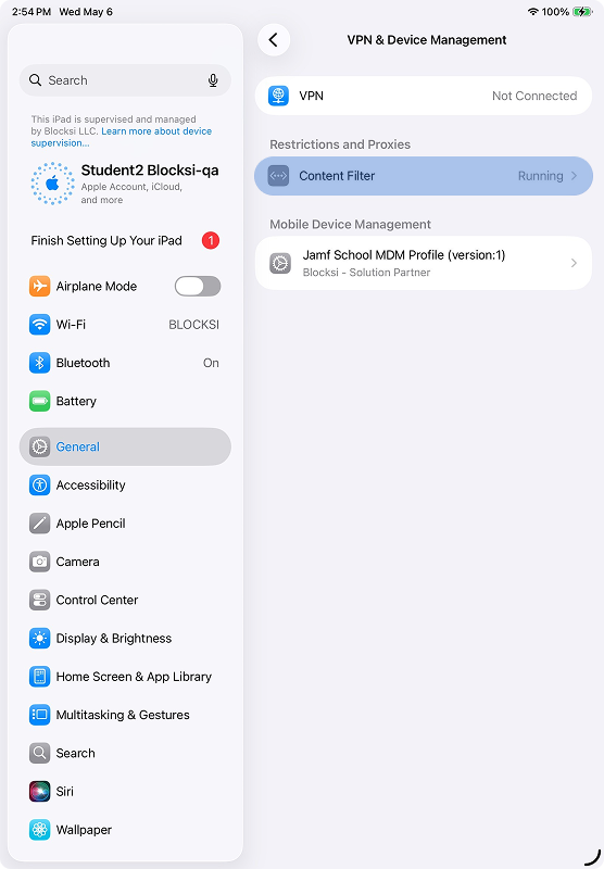 Configurações de gerenciamento de dispositivos e VPN