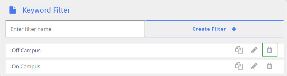 YouTube Keyword Filter Screen - Delete Icon