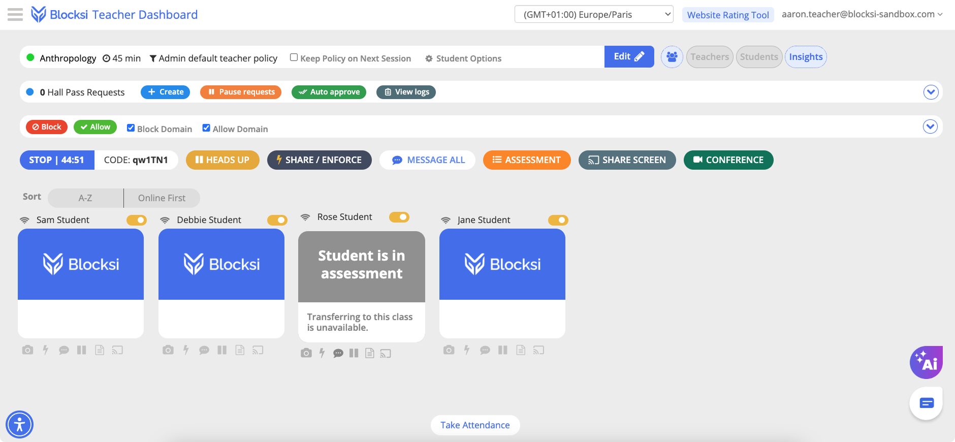 Student in Another Teacher's Active Assessment