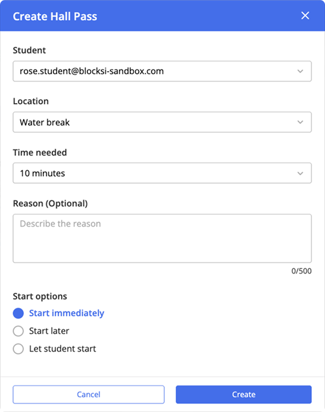 Create Hall Pass Window