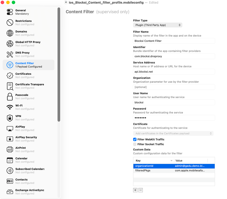 Editando valores no aplicativo Apple Configurator