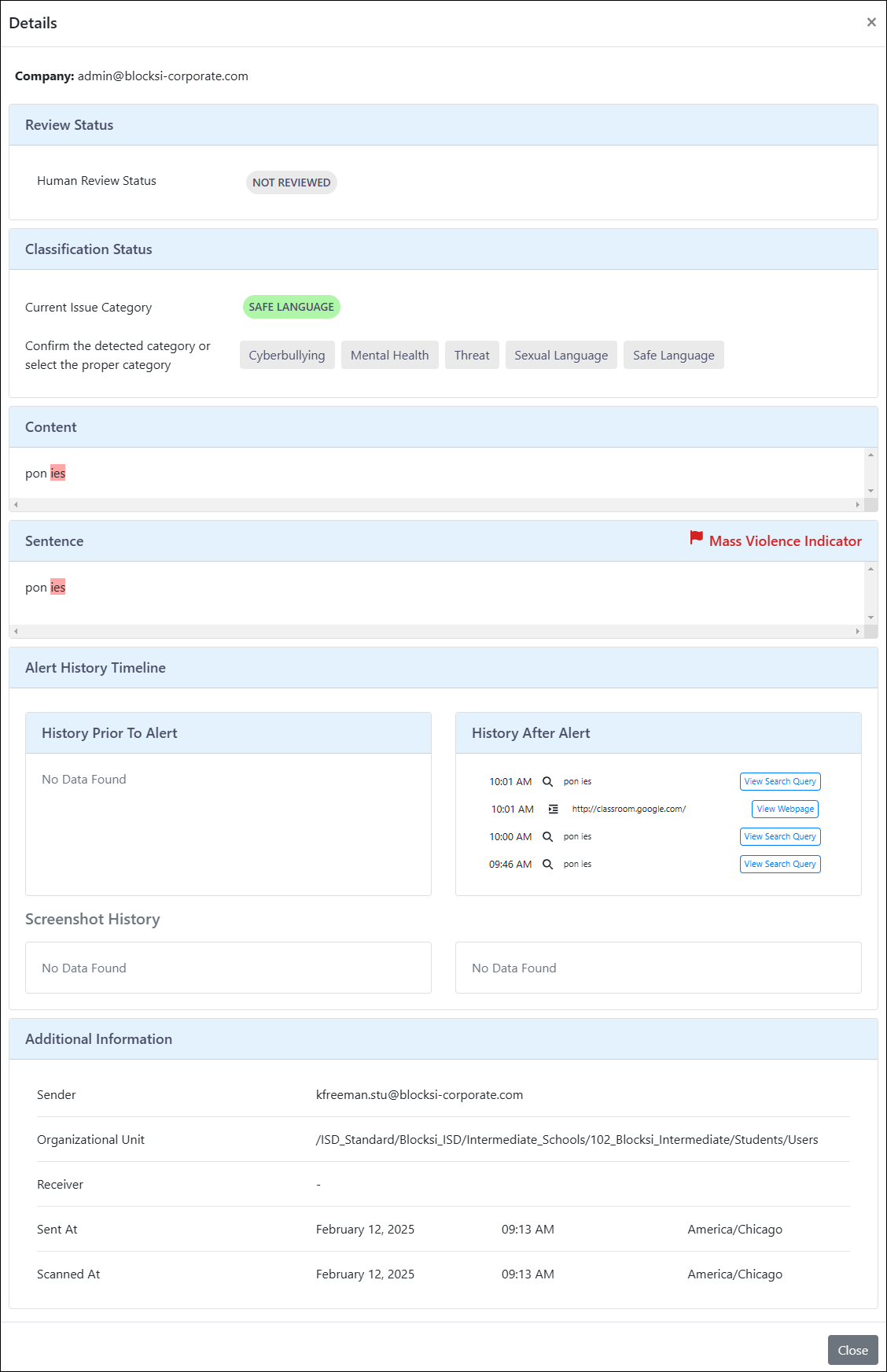 AI Flagged Issues Details Window