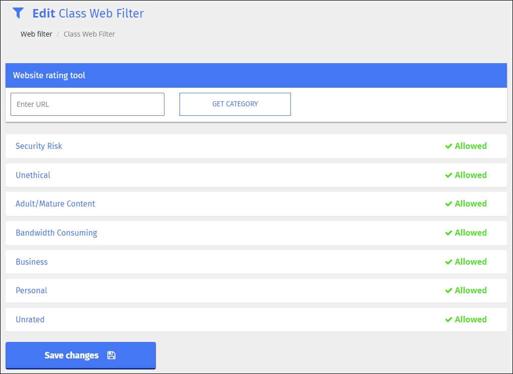 Web Filter Edit Screen