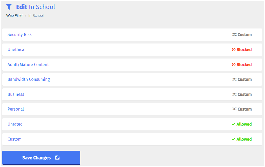 Create Web Filter Edit Screen