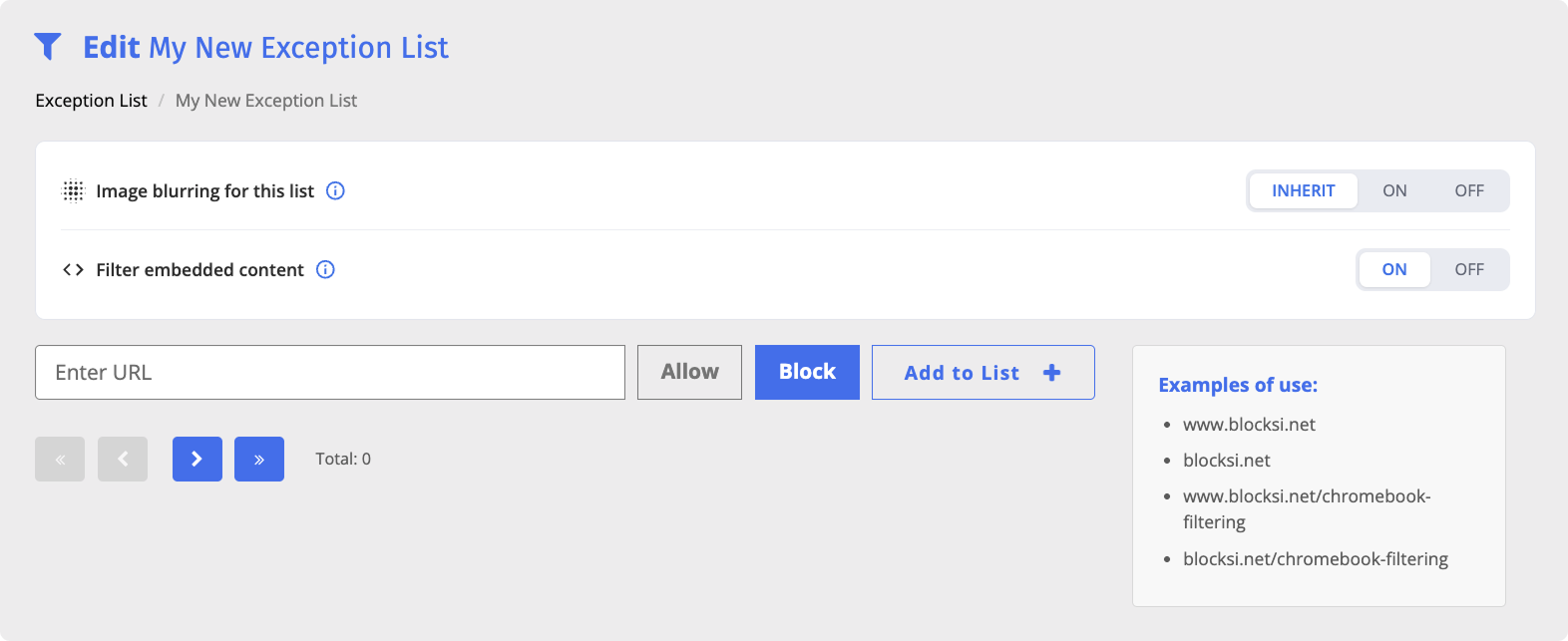 Edit Exception List Page