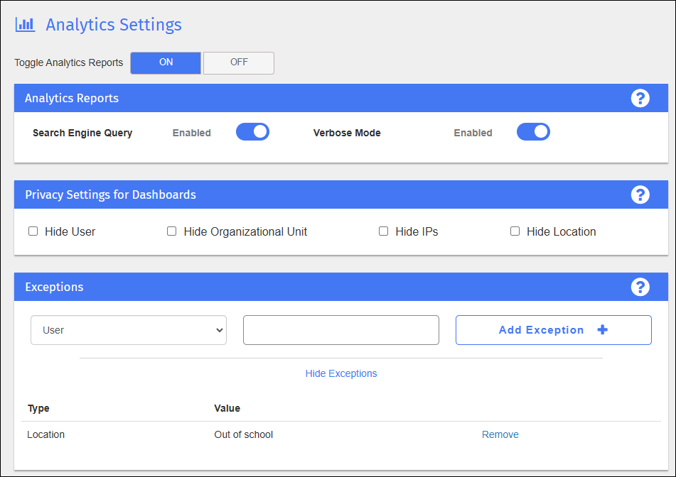 Analytics Settings Screen
