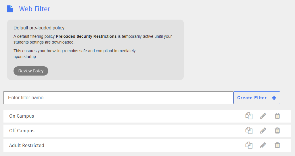 Web Filter Screen