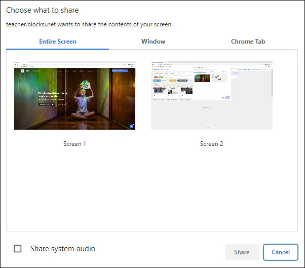 Share Teacher Entire Screen Option