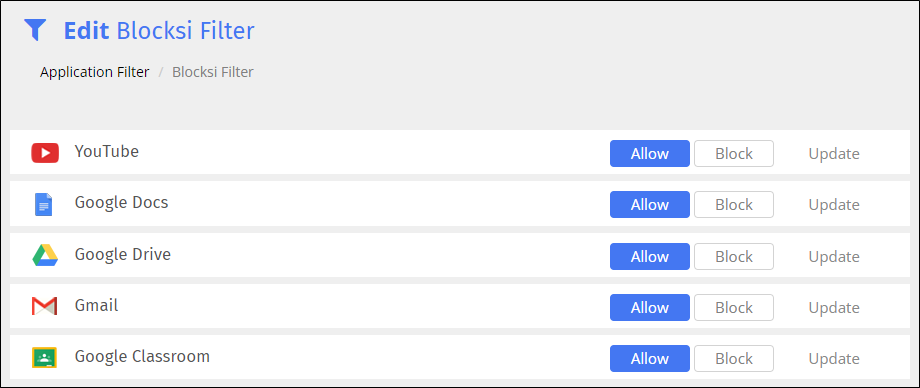 Application Filter Edit Screen