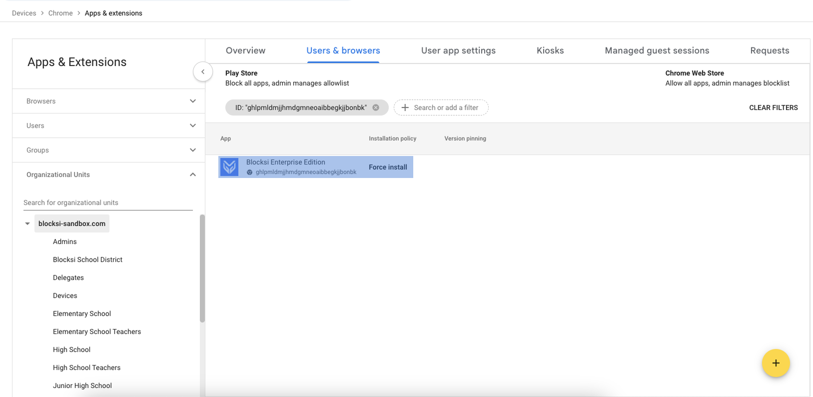 Implantou a extensão Blocksi Enterprise no Google Admin Console