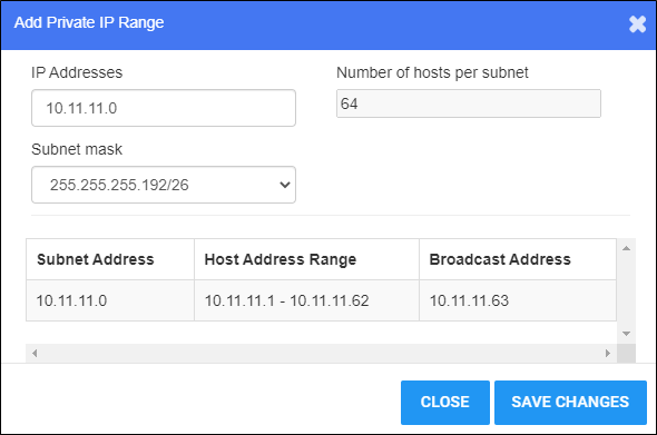 Add Private IP Range Window - With Data