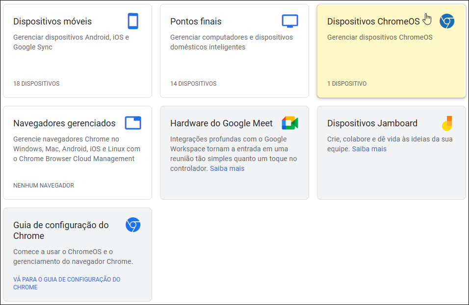 Google Admin Console - Selecione dispositivos ChromeOS