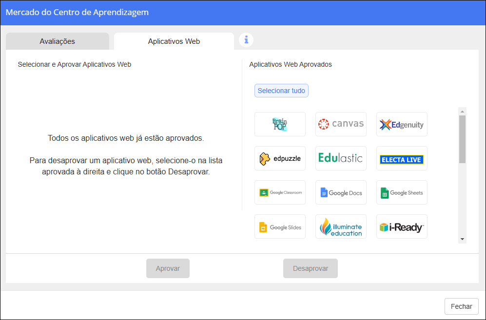 Guia de aplicativos da Web do Marketplace do Learning Hub