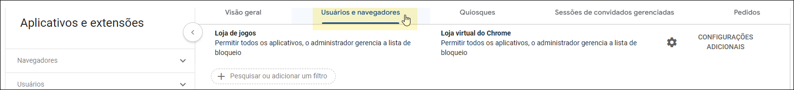 Google Admin Console - Selecionar usuários e navegadores