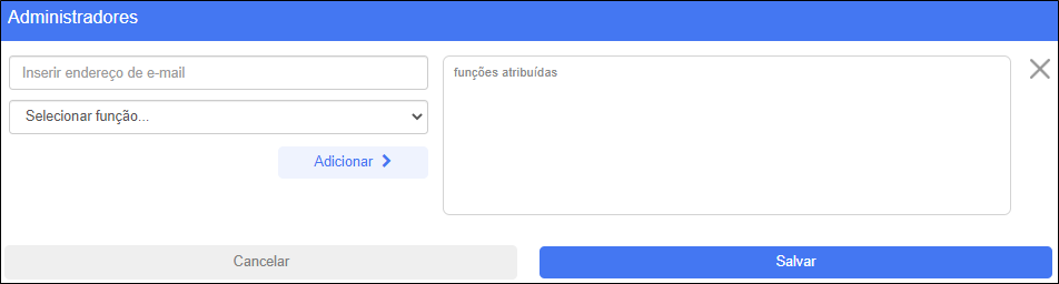 Tela Administradores e Funções - Campos do Administrador