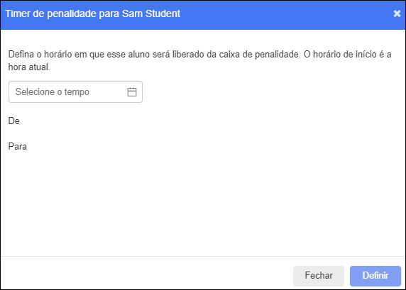 Janela do cronômetro da caixa de penalidade