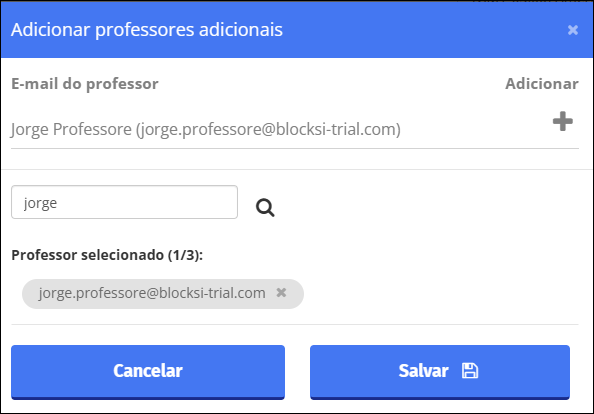 Adicionar co-professores janela selecionada