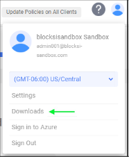 Ícone de usuário da barra de ação do administrador - Opção de downloads