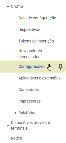 Google Admin Console - Selecione Configurações