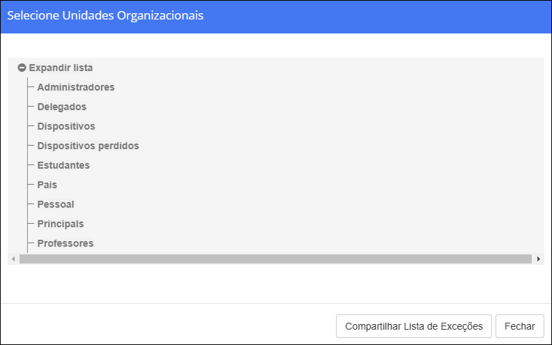Professores - Compartilhar lista de exceções na janela UO