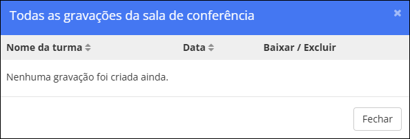 Janela de todas as gravações da sala de conferência