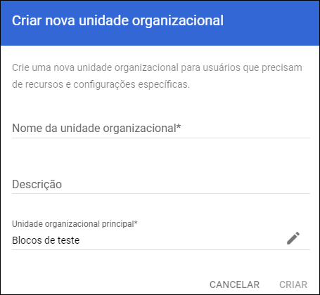 Google Admin Console - Criar nova unidade organizacional