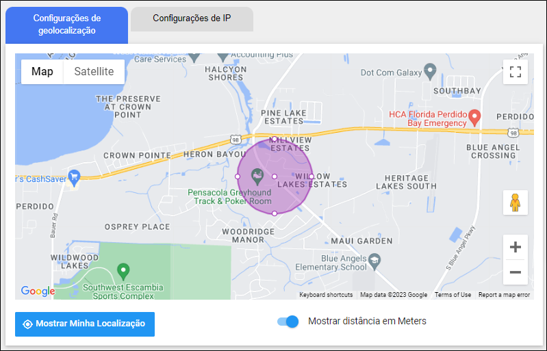 Tela de Geofencing