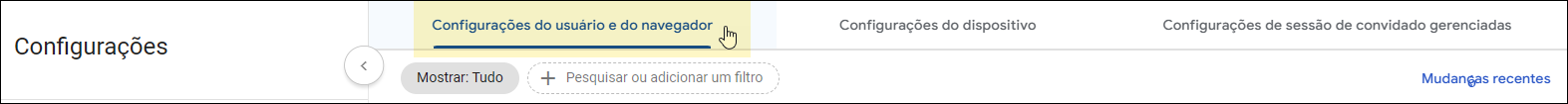 Google Admin Console - Selecionar configurações de usuários e navegadores