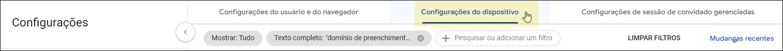 Google Admin Console - Selecionar configurações do dispositivo