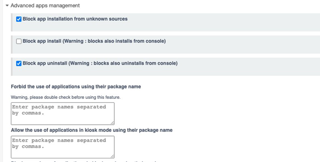 Configurações avançadas de aplicativos