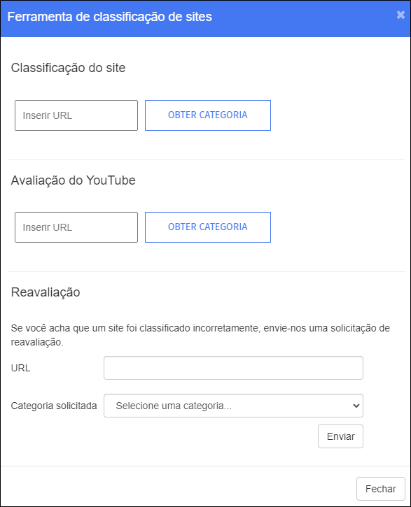 Ferramenta de classificação de site de administração