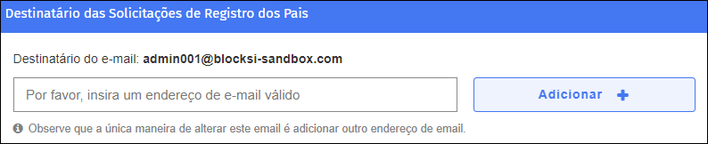 Solicitação de registro de e-mail de contas dos pais