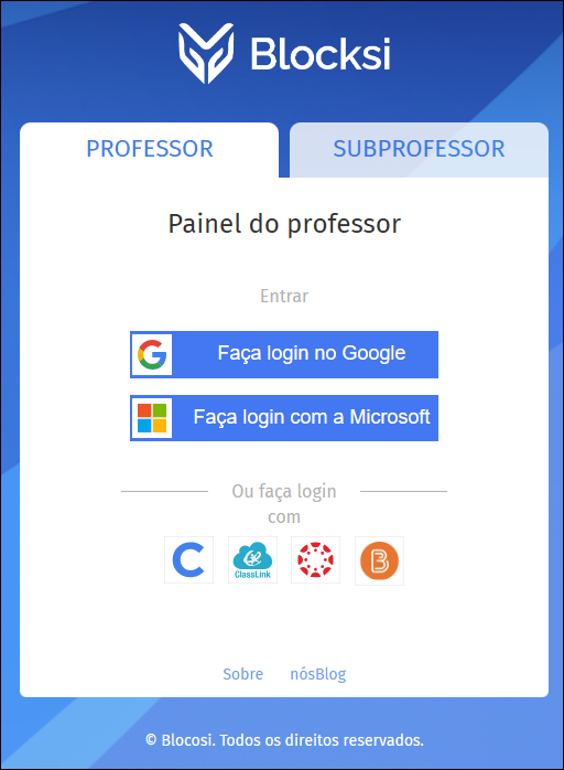 Página de login do professor