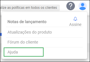 Ícone de ajuda da barra de ação do administrador - Opção de ajuda