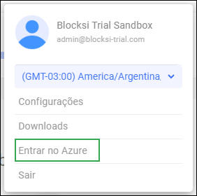 Ícone de usuário da barra de ação do administrador - Opção de login no Azure