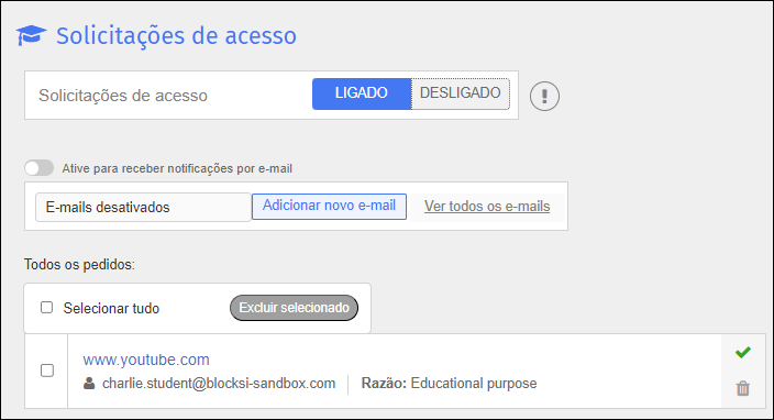 Tela de Solicitações de Acesso