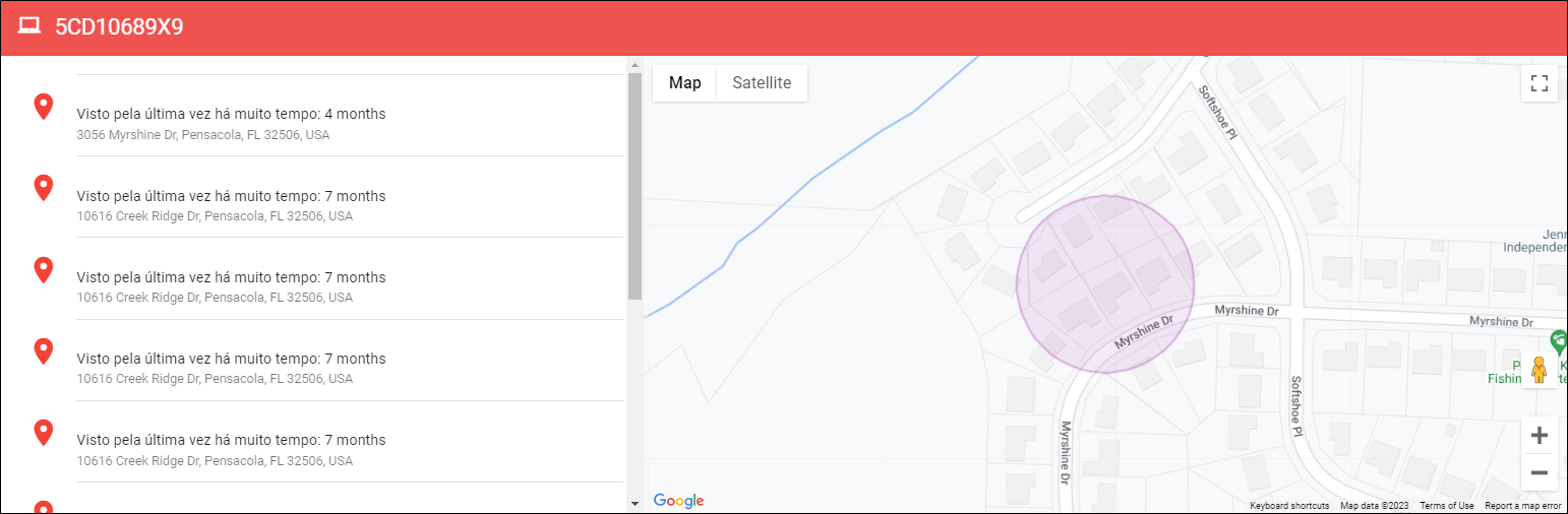 Mapa de dispositivos perdidos