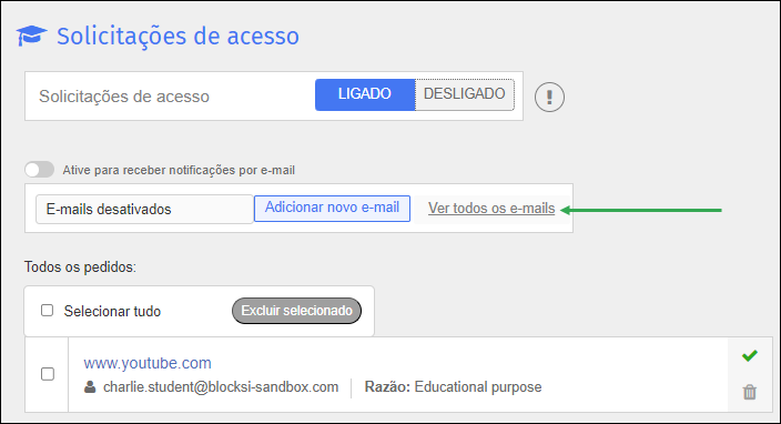 Tela de Solicitações de Acesso - Link para Ver Todos os E-mails