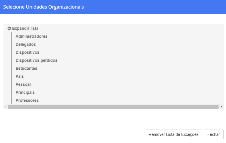 Professores - Remover lista de exceções da janela UO