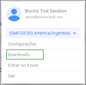 Ícone de usuário da barra de ação do administrador - Opção de downloads